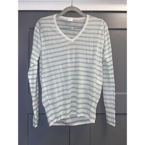 CT Plage Teal And White Striped V Neck Lightweight Long Sleeve Shirt US 6 🔥